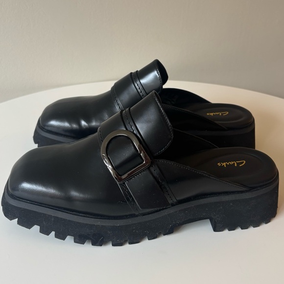 Clarks Black Leather Loafers with Buckle - Picture 5 of 7